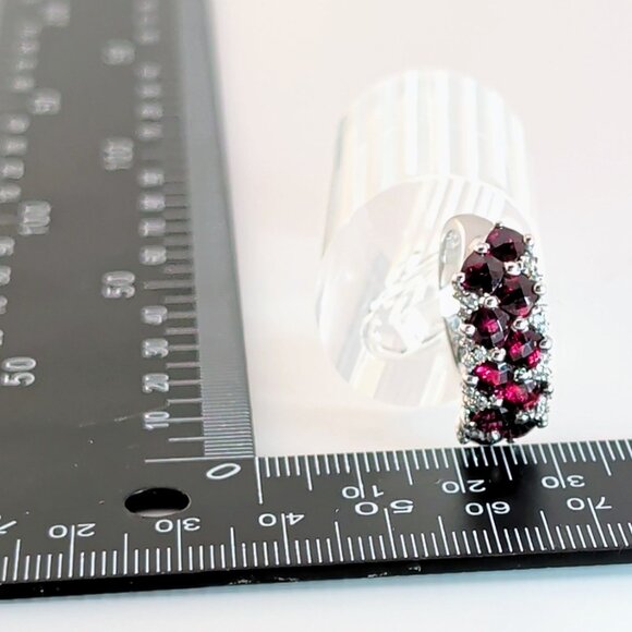 Sterling Silver Band Ring With Cushion Checkerboard Cut Rhodolite Garnet Size 9 - Picture 7 of 11